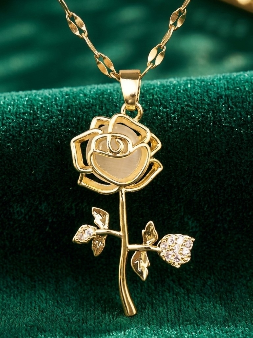 Gold Plated  Steel Rose Pendant Necklace - Elegant Floral Women's Jewelry